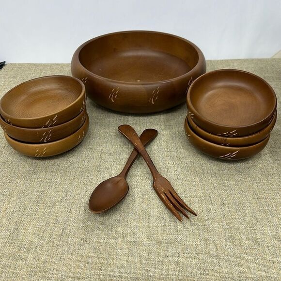 Vintage Baribocraft Canada Salad set with 6 bowls and fork/spoon - Picture 1 of 2